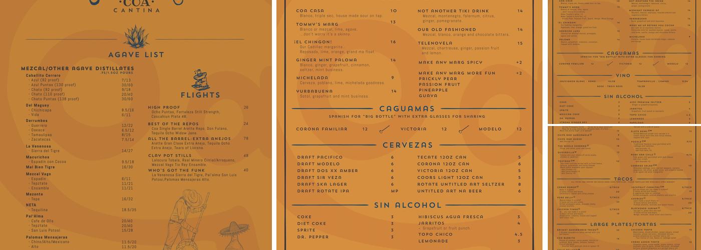 Coa Cantina Menu