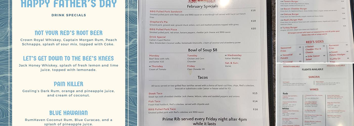 Friendly Red’s Tavern Menu