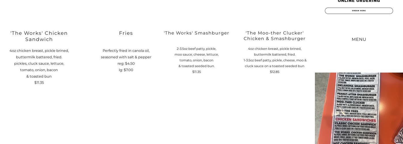 Cluck Cluck Moo Moo Menu