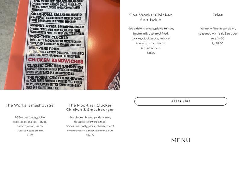 Cluck Cluck Moo Moo Menu