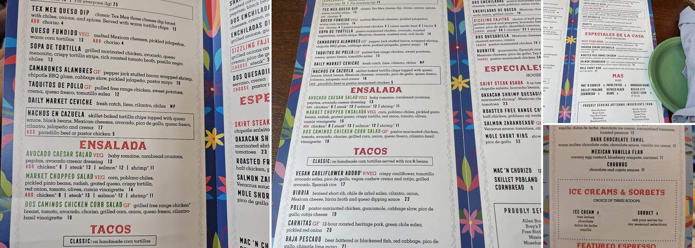 Dos Caminos Menu