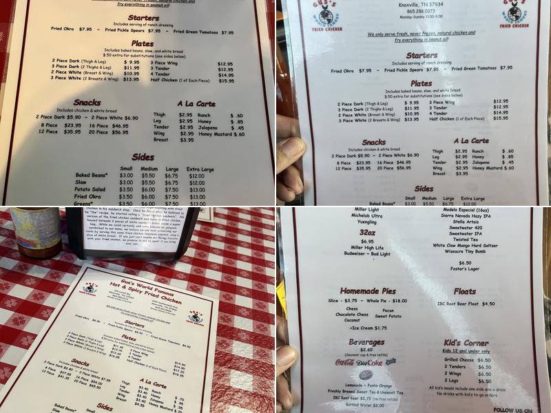 Gus's World Famous fried Chicken - Lovell Rd Menu