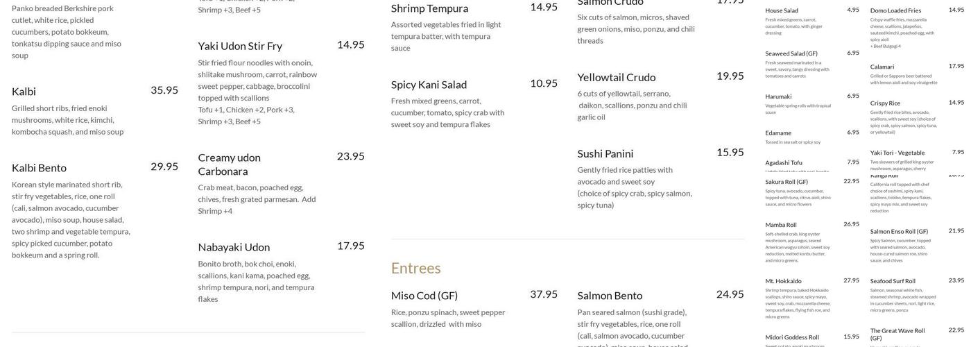 Domo Sushi Kitchen Bar Menu