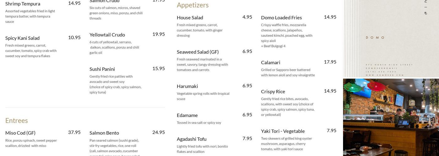 Domo Sushi Kitchen Bar Menu