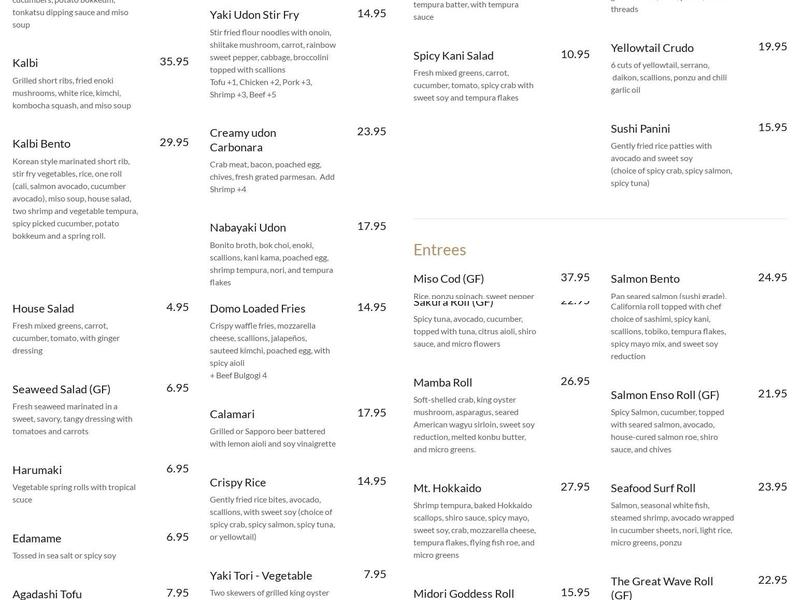 Domo Sushi Kitchen Bar Menu