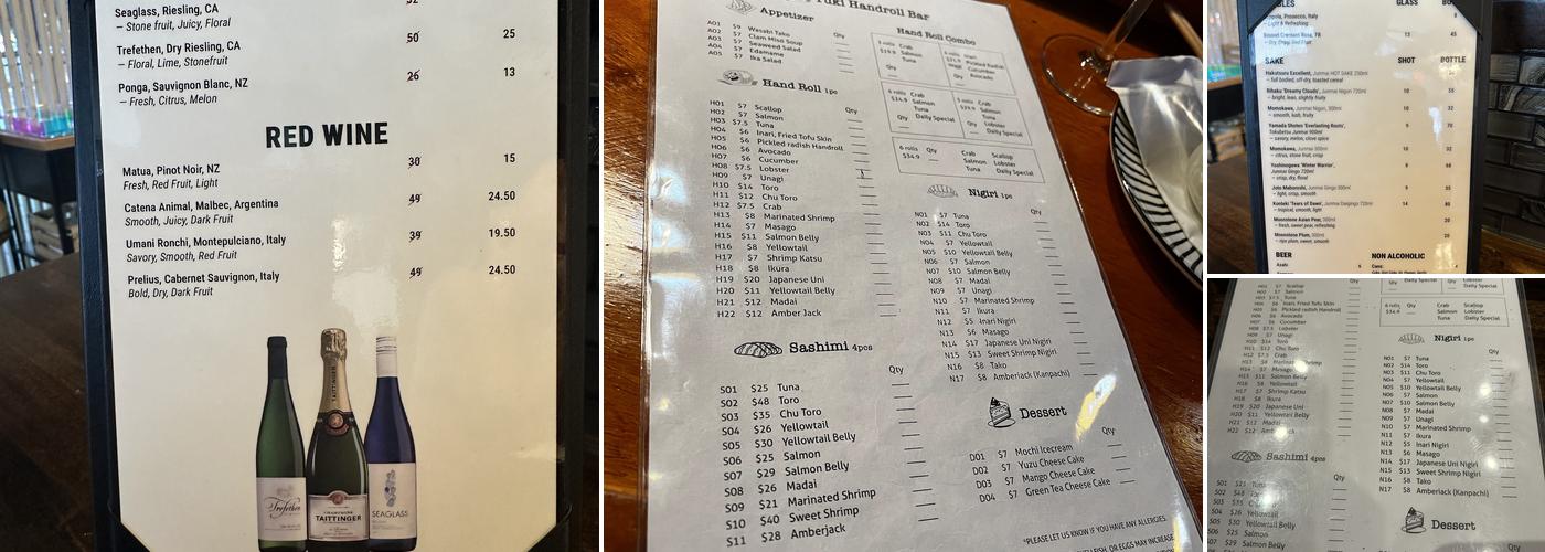 YUKI Handroll Bar Menu