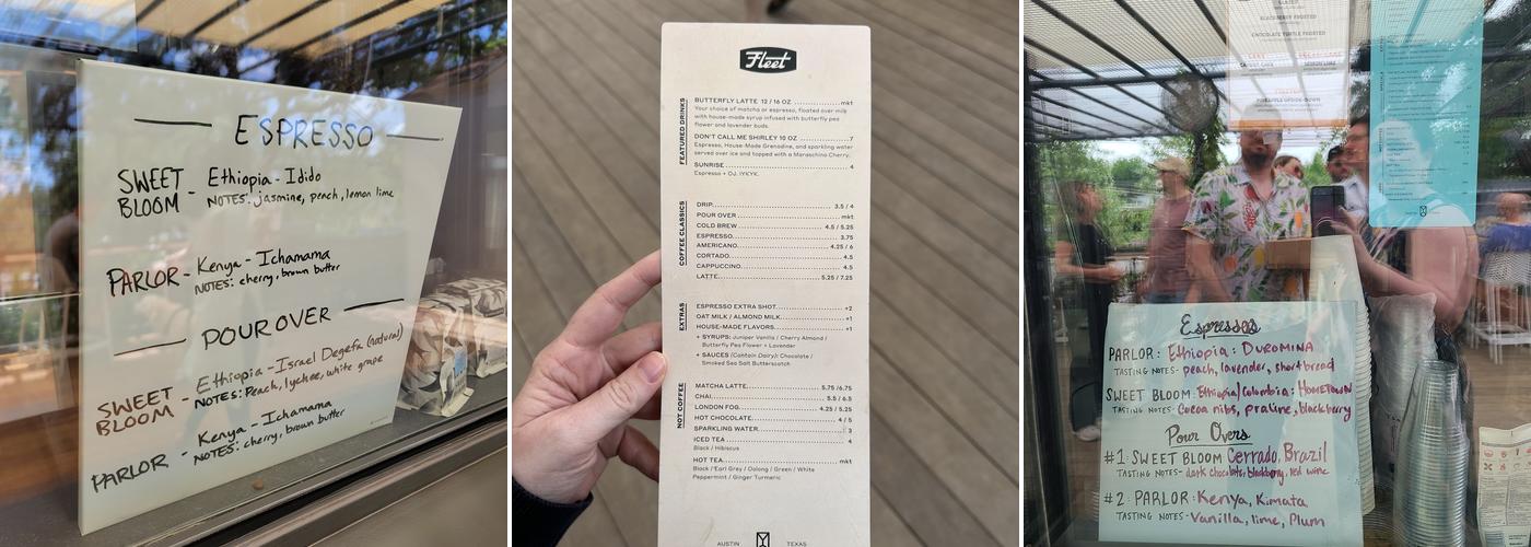 Fleet Coffee Menu