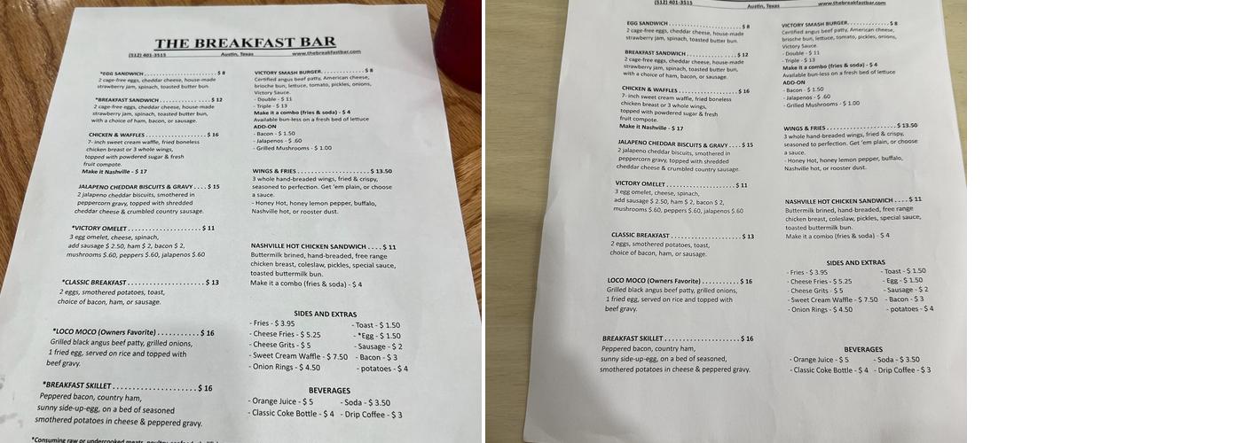 The Breakfast Bar Menu