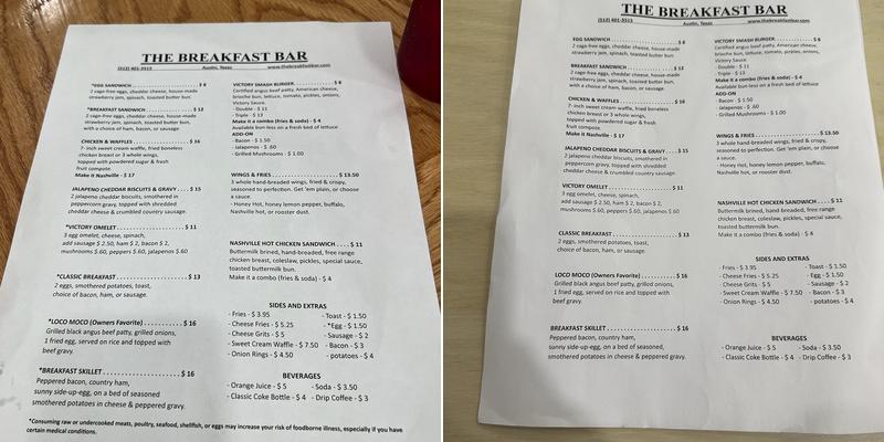 The Breakfast Bar Menu