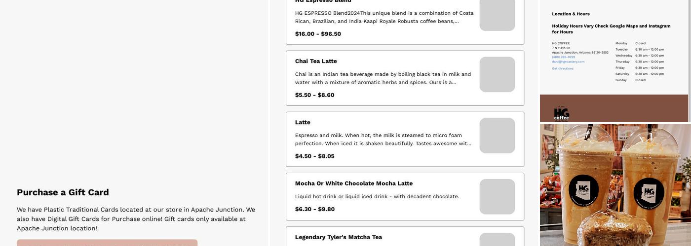HG COFFEE Menu
