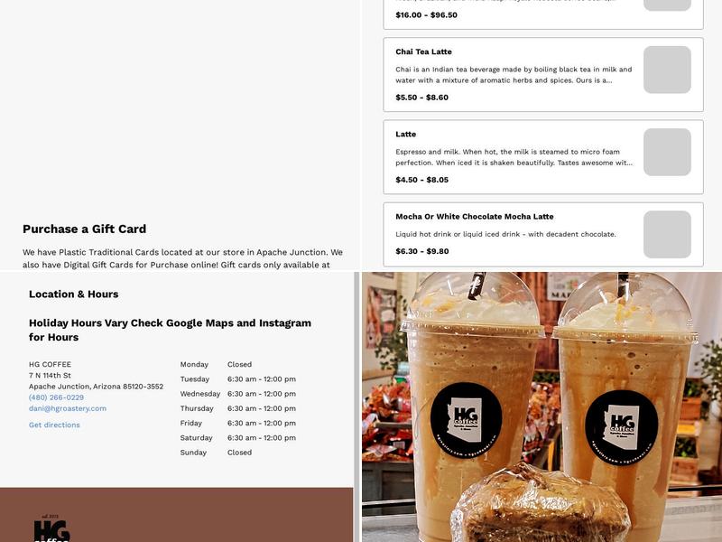 HG COFFEE Menu