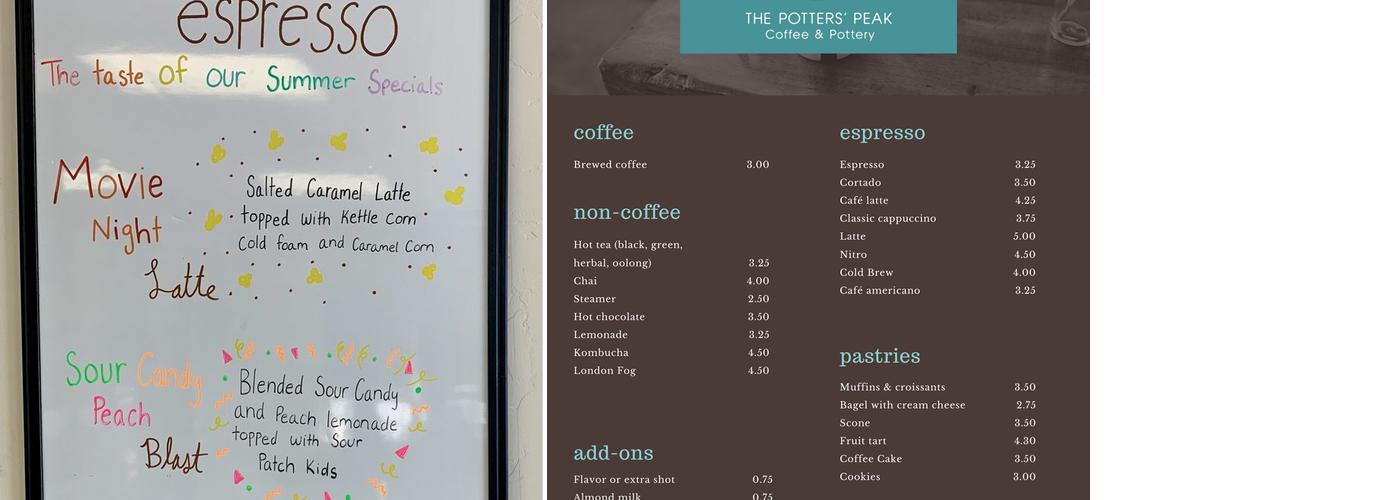 Potters' Peak Menu