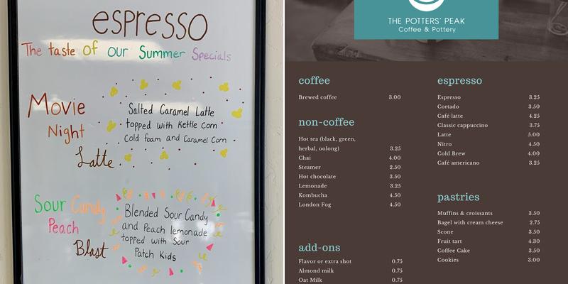 Potters' Peak Menu