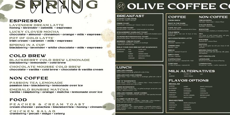 Olive Coffee Company | Alma Branch Menu