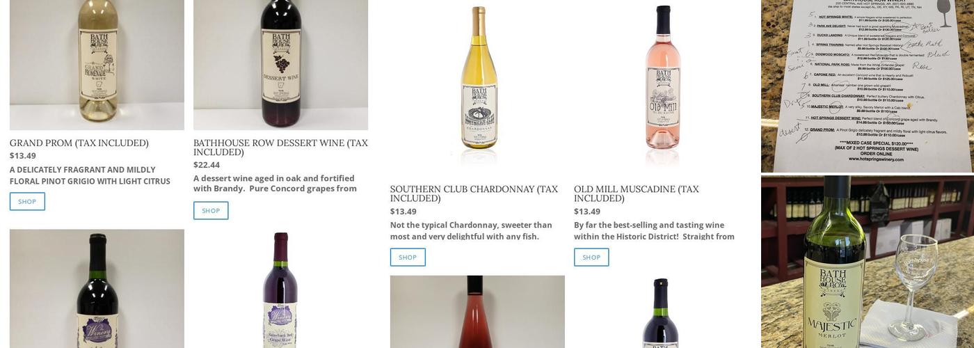 Bath House Row Winery Menu