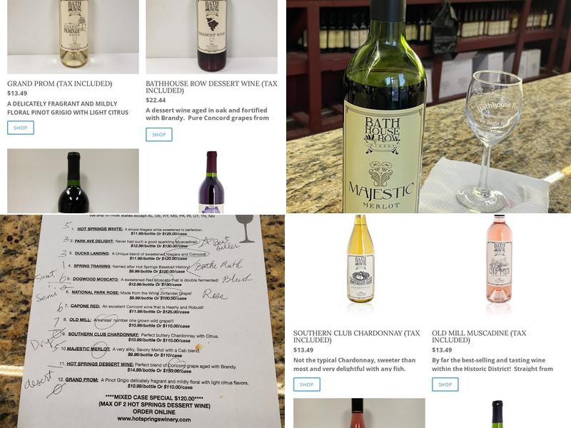 Bath House Row Winery Menu