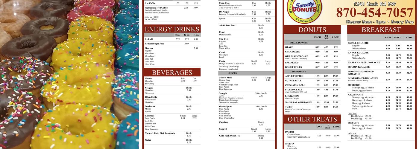 Sweety Donuts Menu