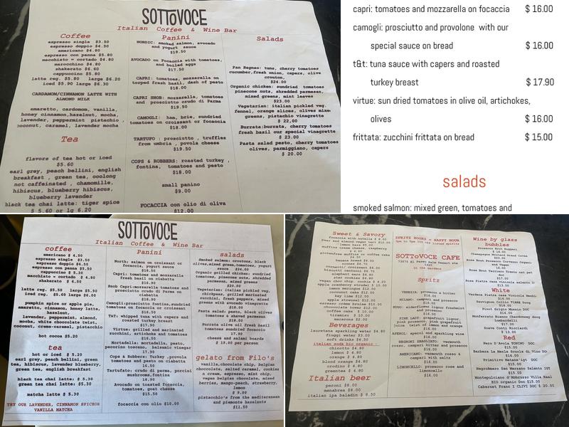 Sottovoce Cafe Menu
