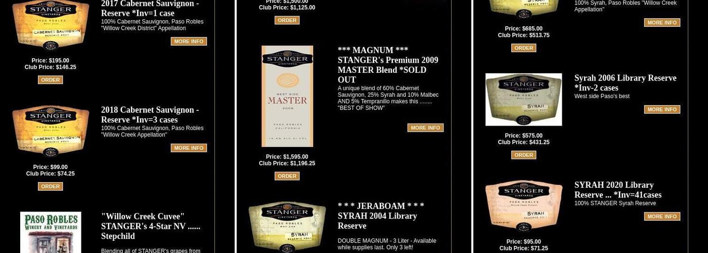 STANGER Vineyards Menu