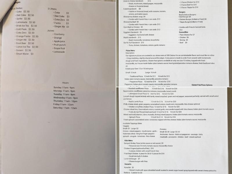 Beyti's Mediterranean Grill and Pizza Menu