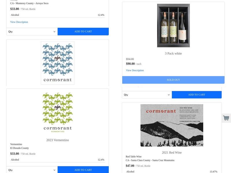 Cormorant Cellars Menu