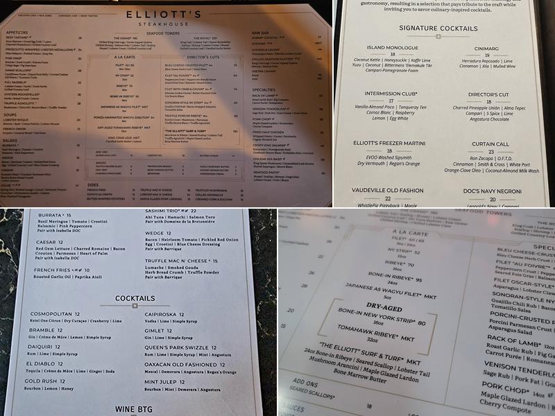 Elliott's Steakhouse Menu