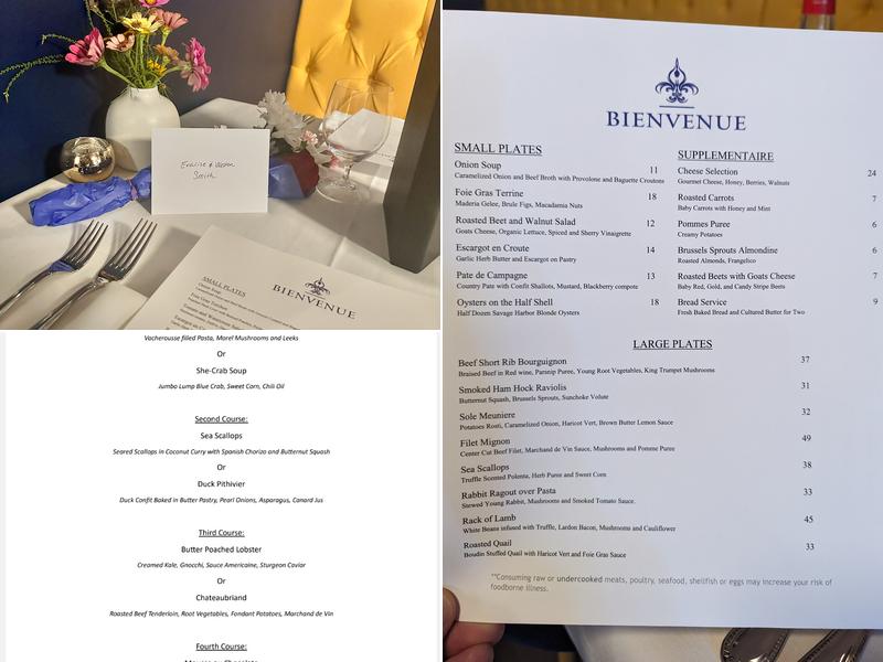 Bienvenue Restaurant Menu