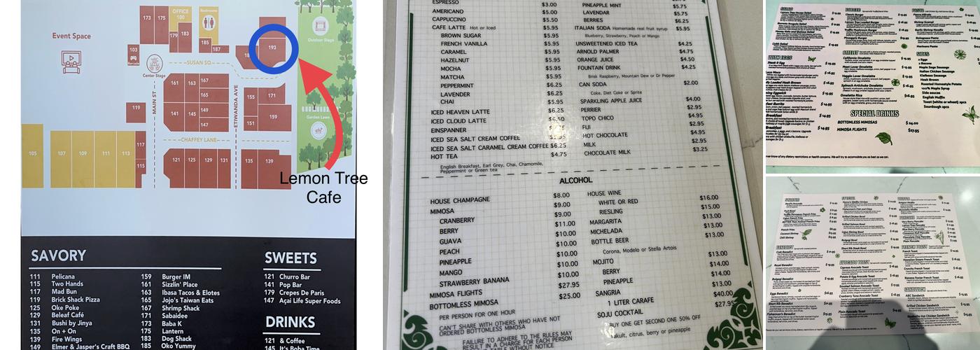 lemon tree cafe Menu