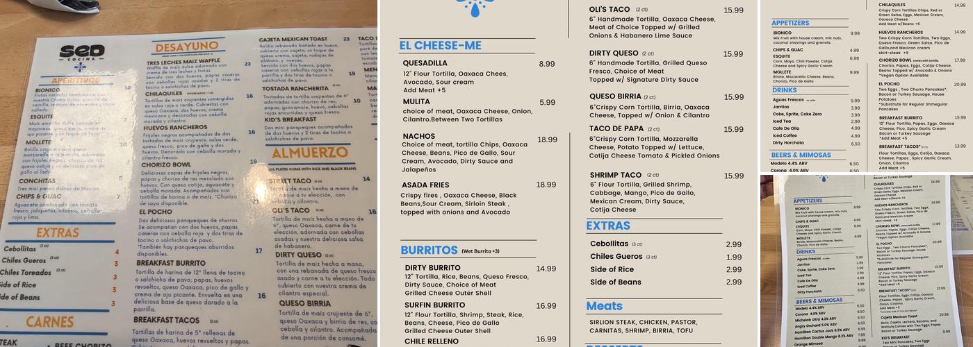 SeD Cocina Menu