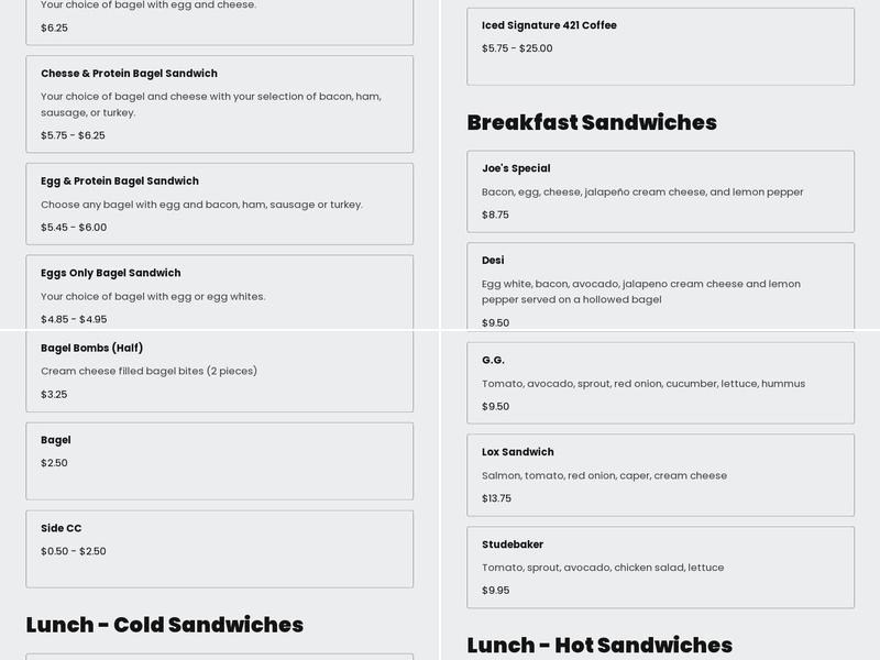 Cassidy's Corner Cafe of Long Beach Menu