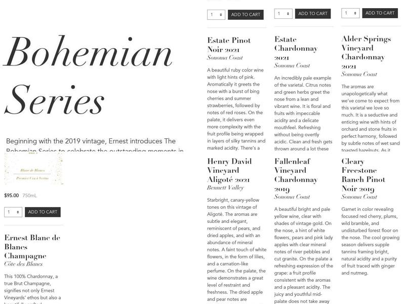 Ernest Vineyards Menu