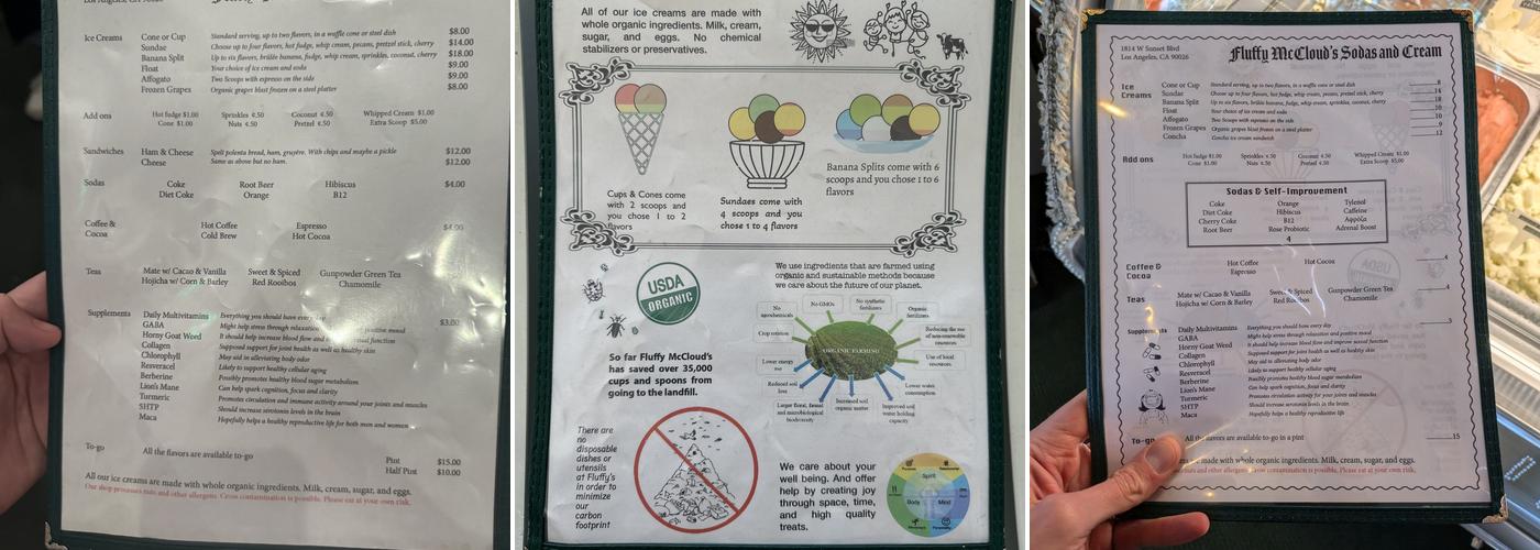 Fluffy McCloud's Menu