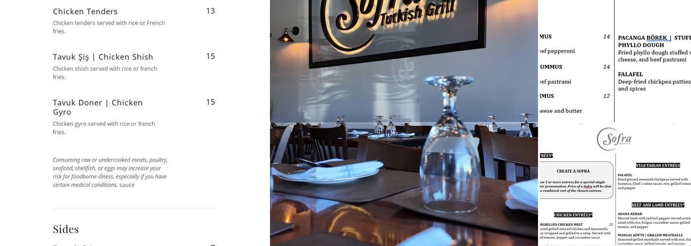 Sofra Turkish Grill Menu