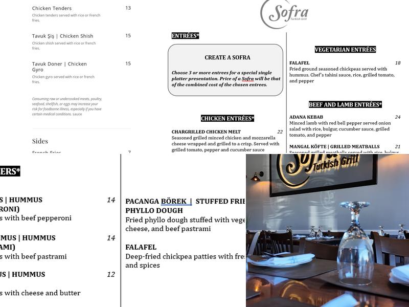 Sofra Turkish Grill Menu