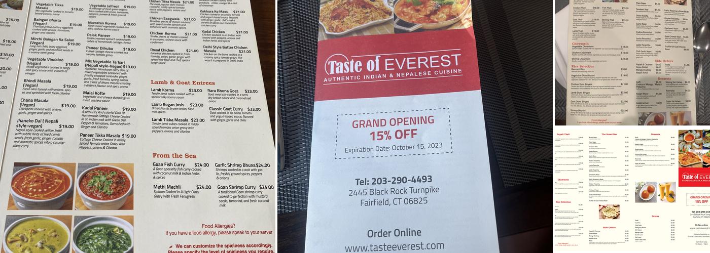 Taste Of Everest Menu