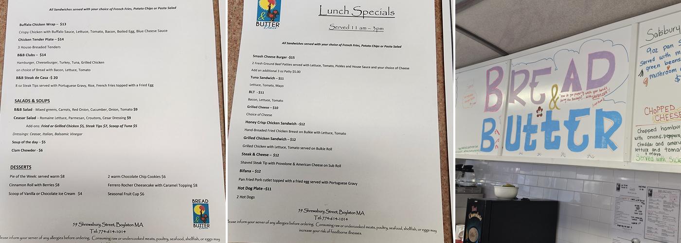 Bread & Butter Diner Menu