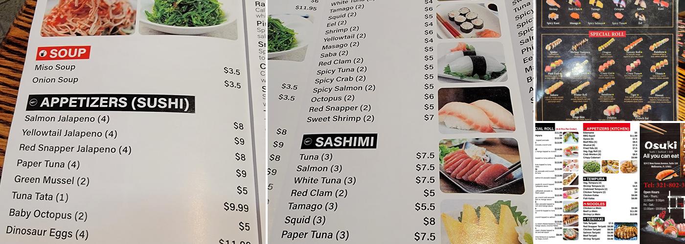 Osuki Sushi Menu
