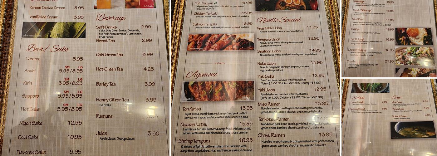 Nuri Japanese and Korean Restaurant Menu