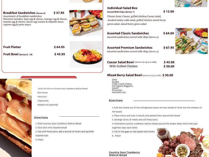 Andersen Bakery Menu