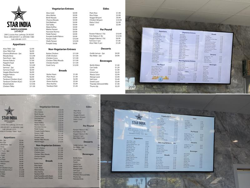 Star India Sweets & Catering Menu