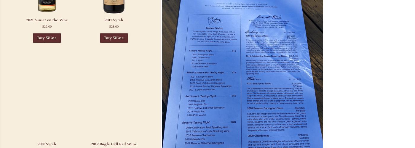 Cache Creek Vineyards and Winery Menu