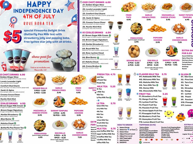 Rove Boba Menu