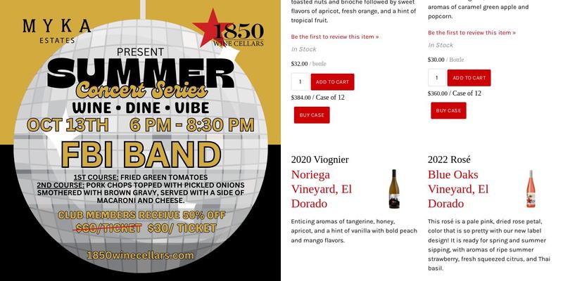 1850 Wine Cellars Tasting Room Menu