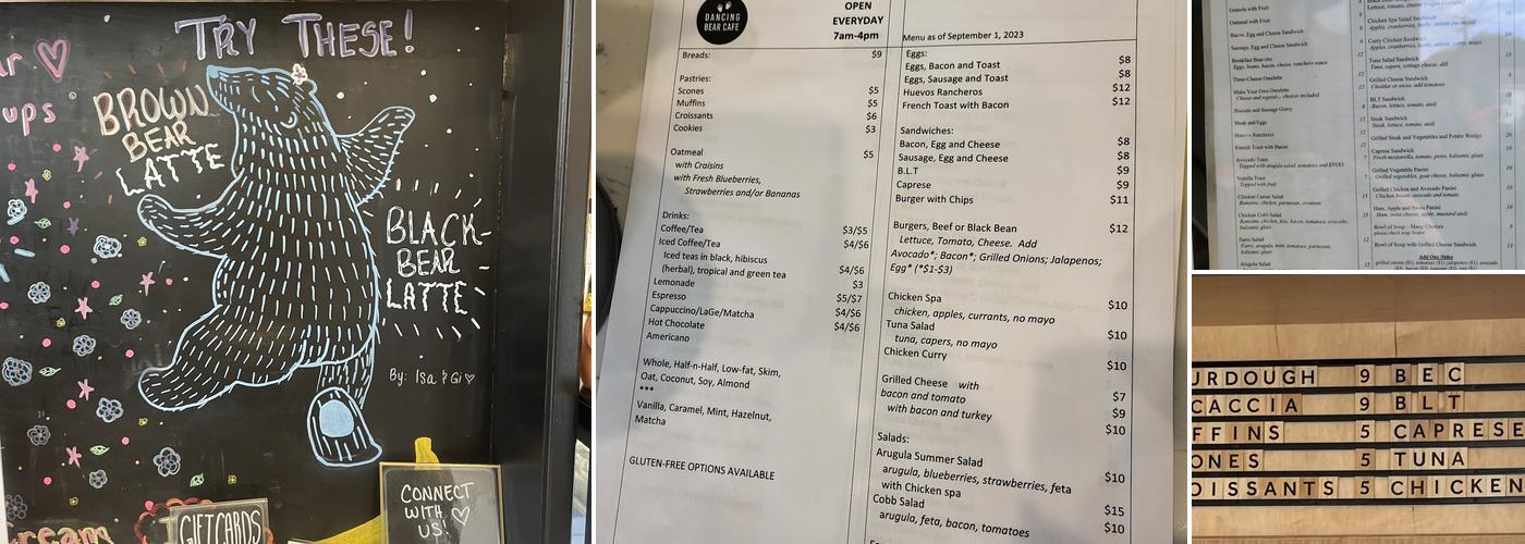 Dancing Bear Cafe Menu