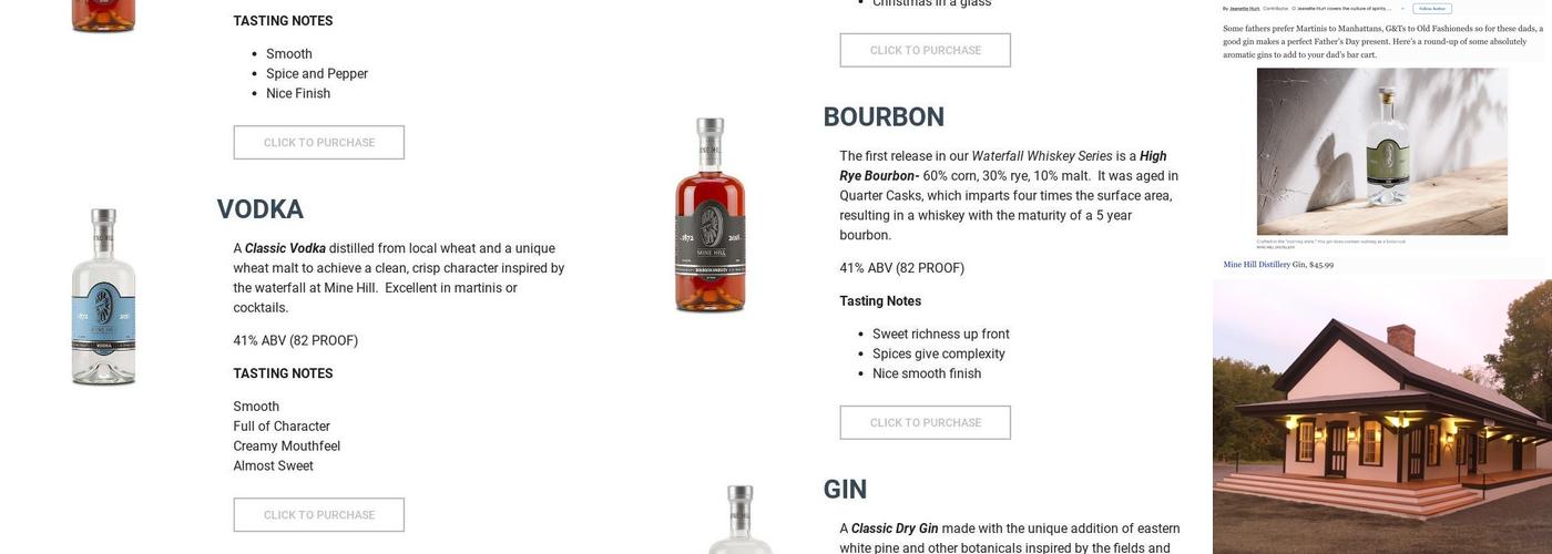 Mine Hill Distillery Menu