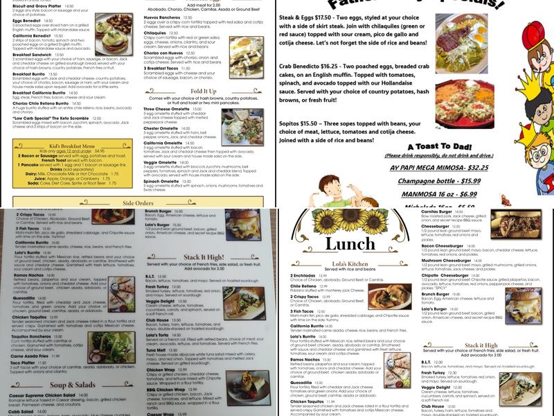 Lola's Family Restaurant Menu