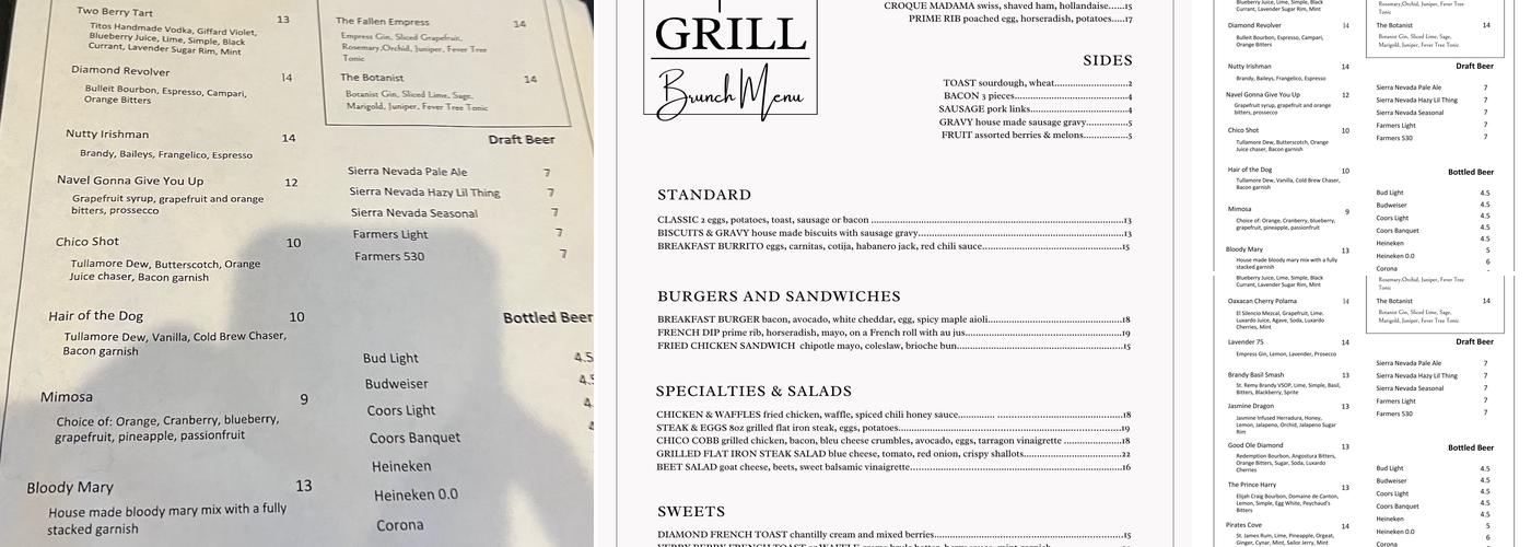 The Grill - Chico Menu