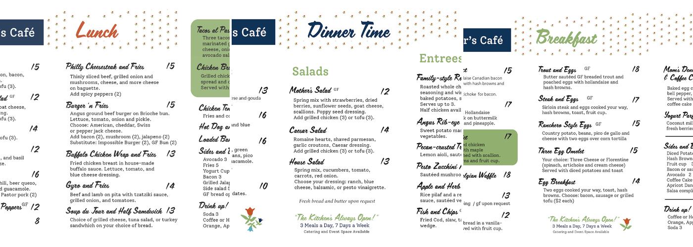 Mother's Cafe Menu