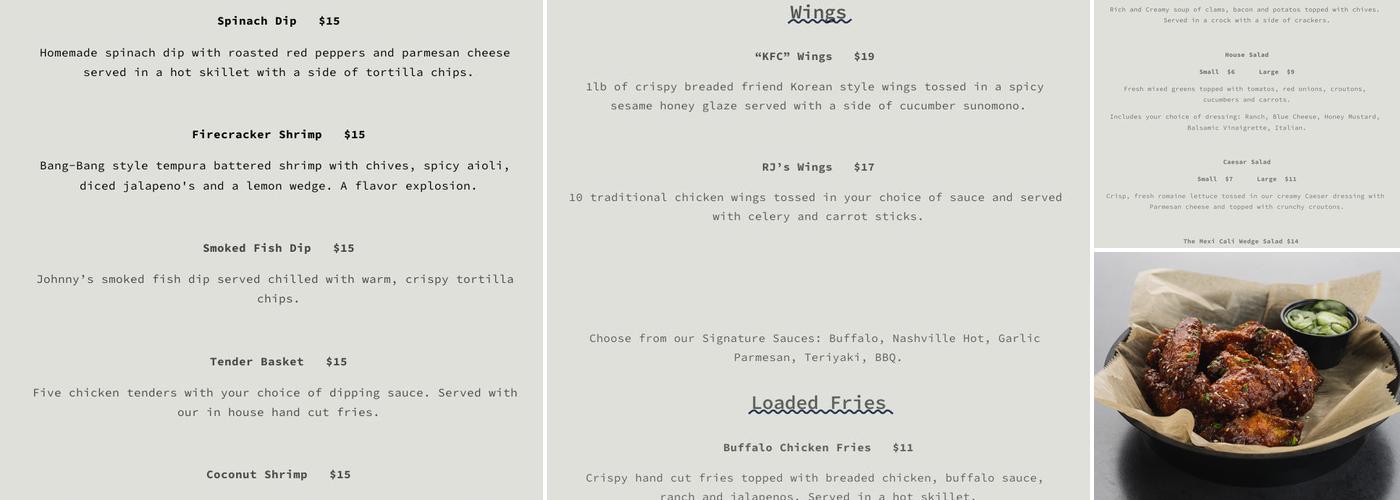 Riverside Johnny's Menu