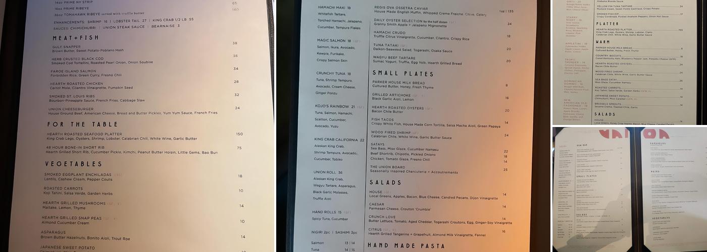 Union New American Menu